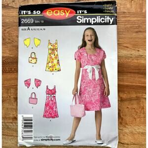 UNCUT Y2K Vintage 2000s Simplicity 2669 Sewing Pattern Sz XXS-S Dress Shrug Bag